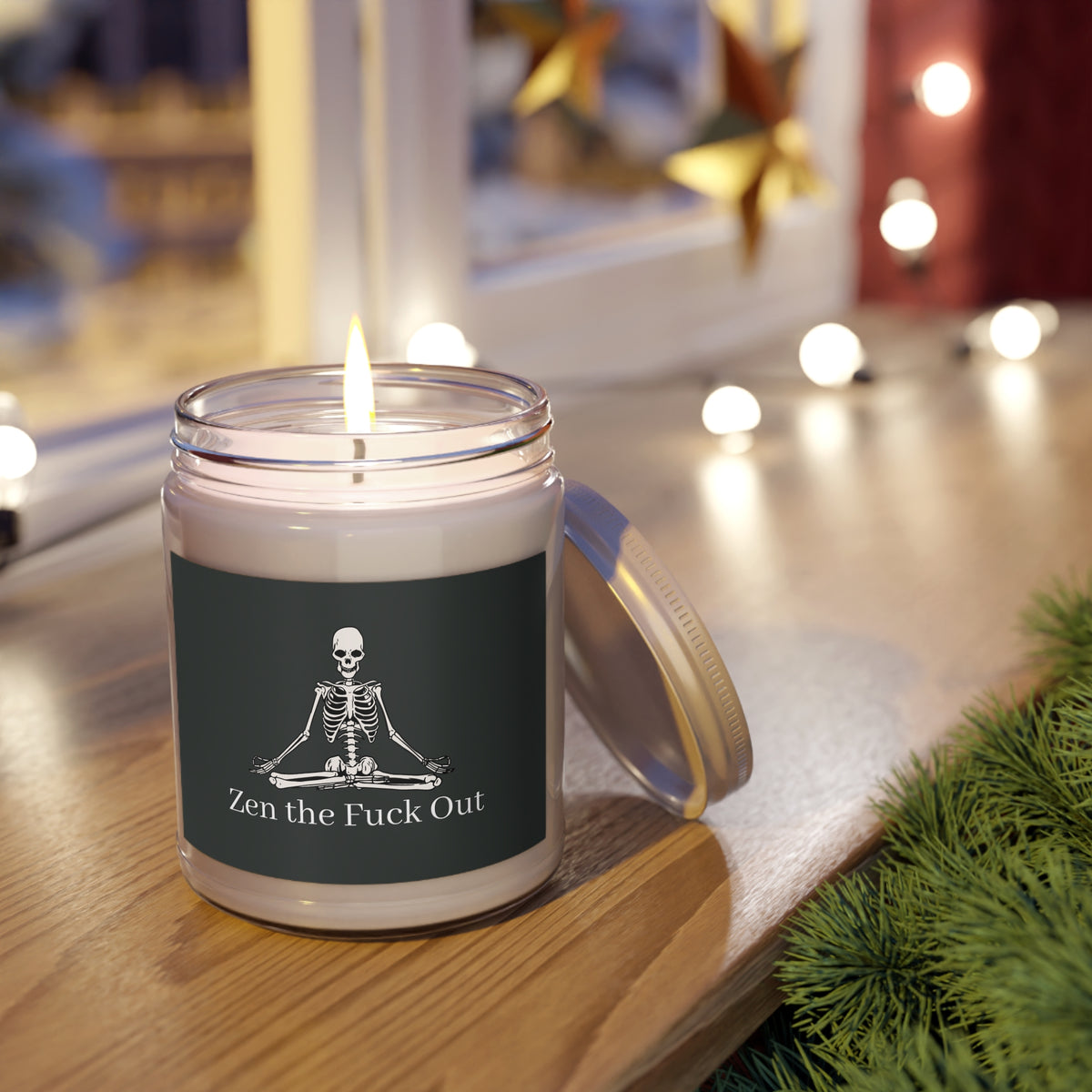 Meditating Skeleton Zen the F*ck Out Scented Soy Candle